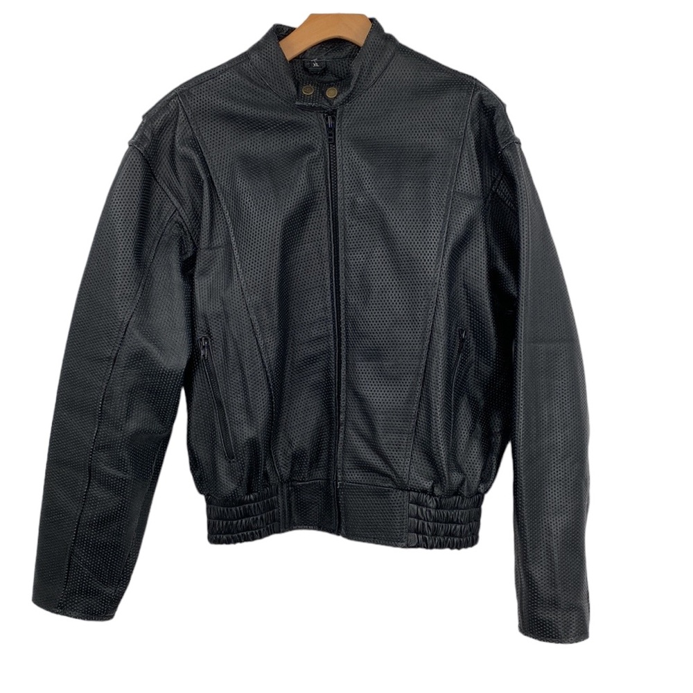 MAS Leather Coat Men’s XL Bomber Perforated Black Leather Heavy Biker Motorcycle